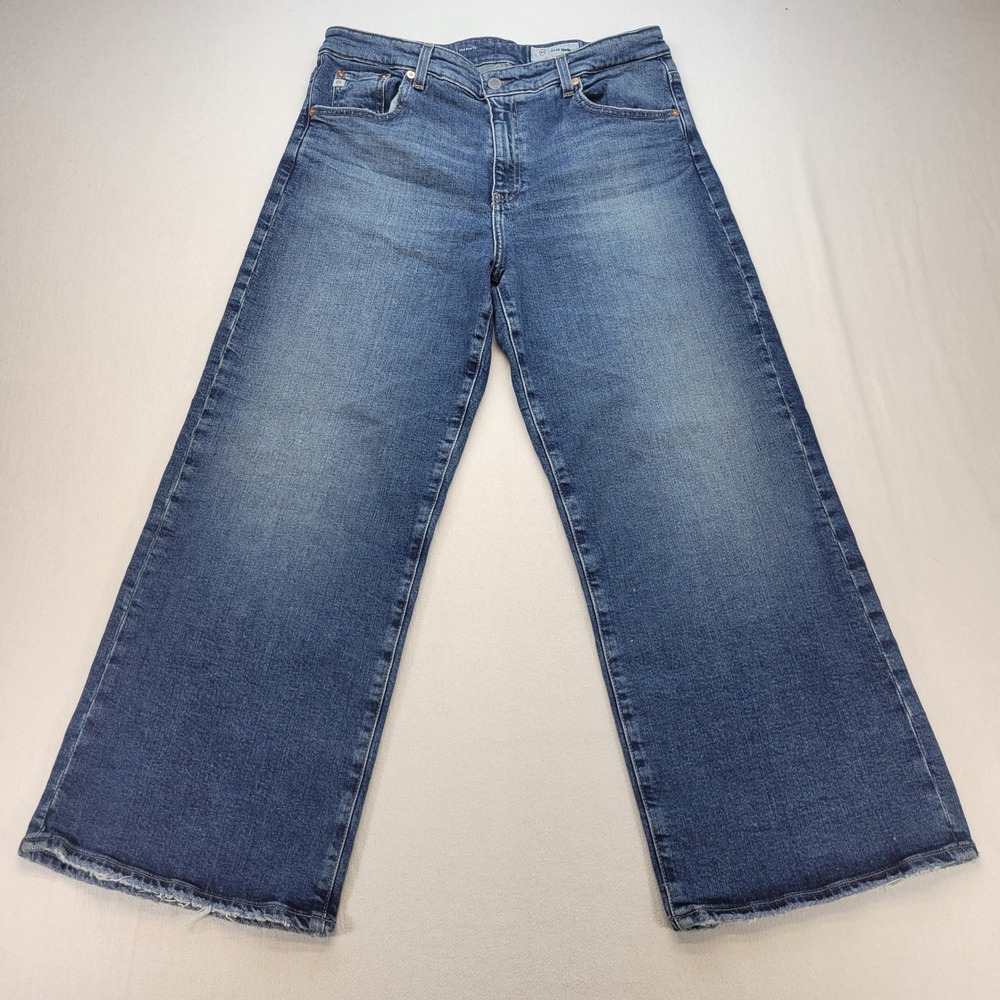 AG Adriano Goldschmied Saige Wide Leg Crop Jeans Womens 32 Blue Denim Raw Hem